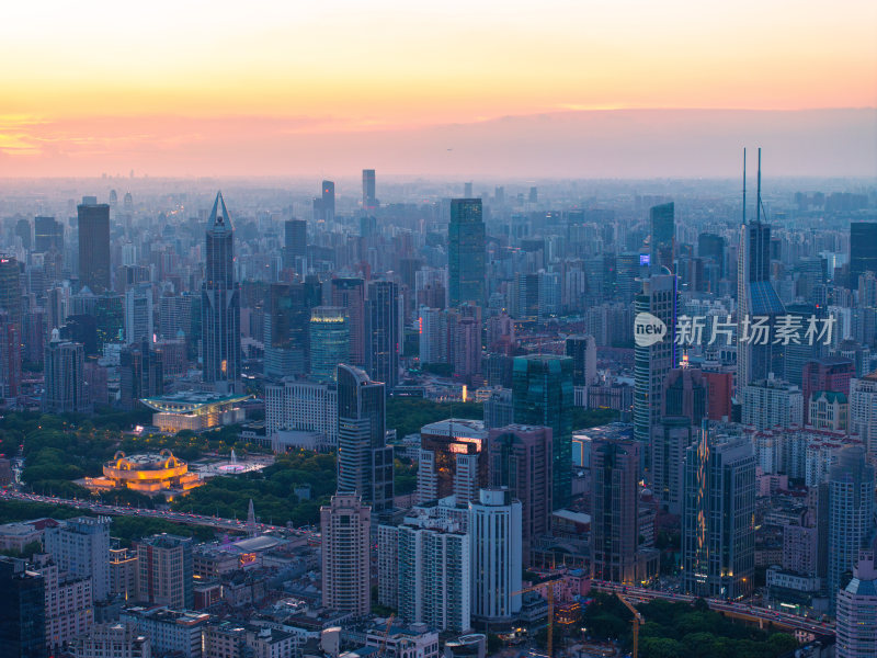 航拍上海浦西CBD高楼群夜景亮化