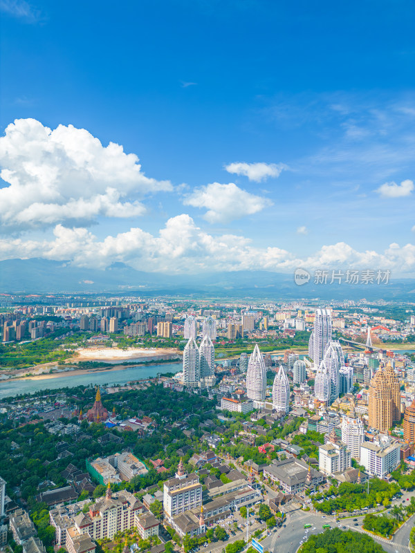 航拍西双版纳景洪市城市风光