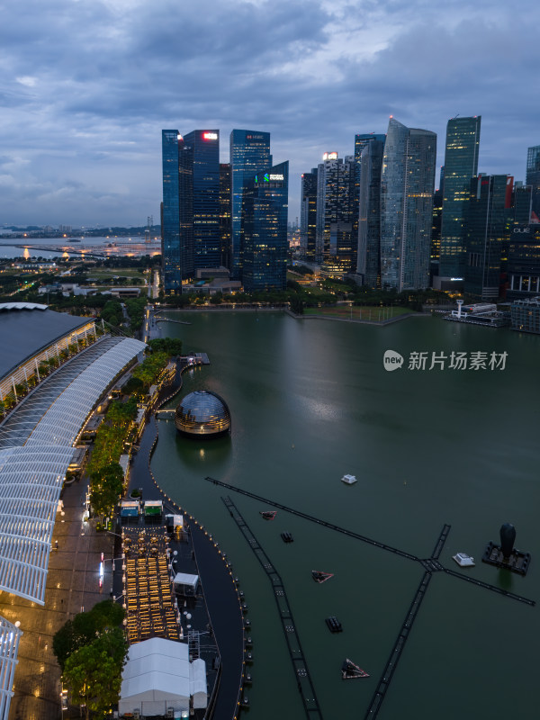 新加坡滨海湾金沙海滨奥林匹克蓝调夜景航拍