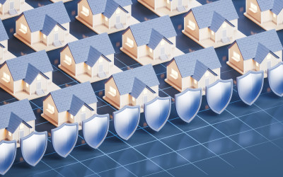 房屋住宅与安全护盾3D渲染 房屋住宅与安全护盾3D渲染