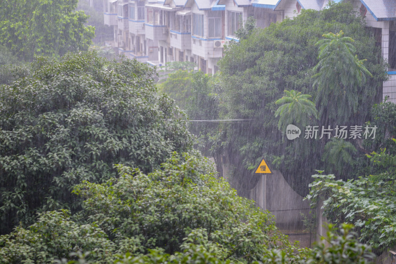 暴雨中的住宅街道