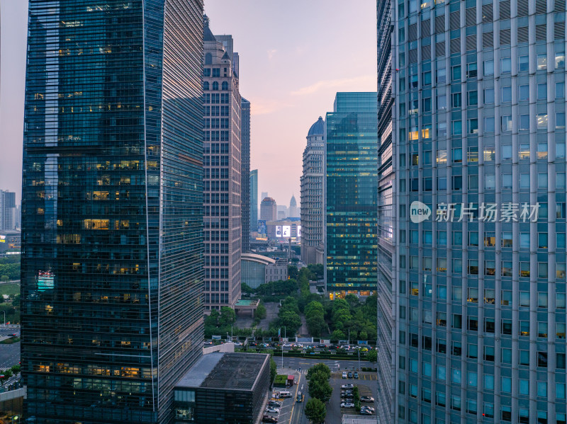 航拍上海陆家嘴高金融中心密集高楼群夜景