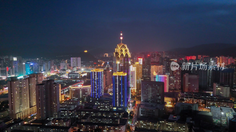 青海西宁夜景西宁建设航拍