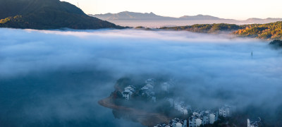 徽州黄山黟县皖南徽派建筑秋色奇墅湖仙境