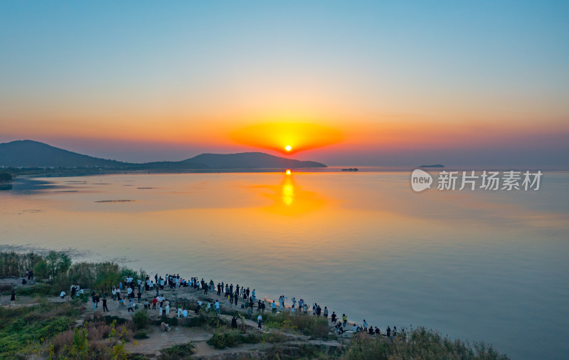 苏州西山岛静山夕阳观景处日落航拍