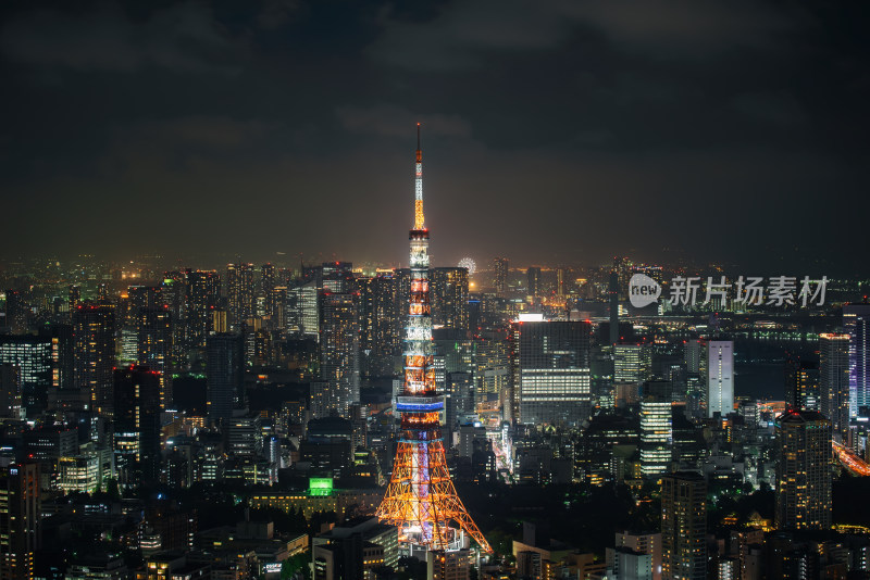 日本东京六本木之丘俯瞰东京市夜晚全景