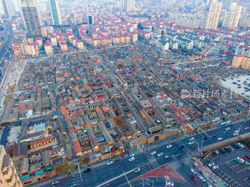 烟台航拍所城里城市古建筑群航拍全景