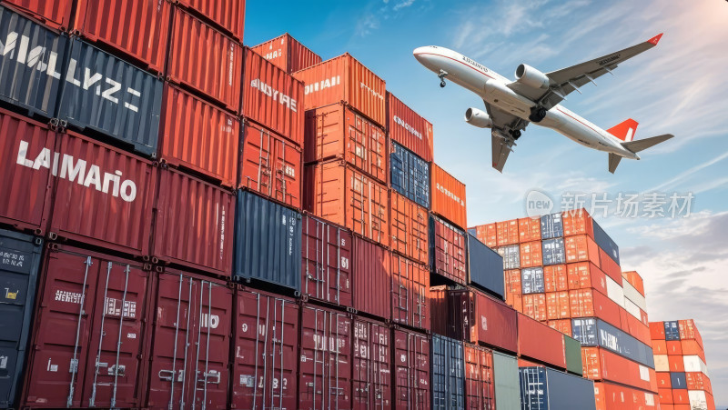 港口集装箱货轮飞机国际贸易物流运输背景