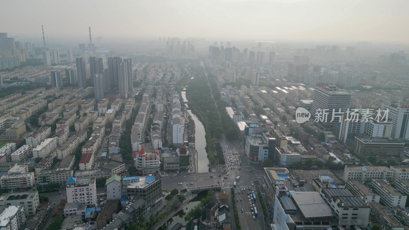 航拍山东济宁城市建设地标高楼