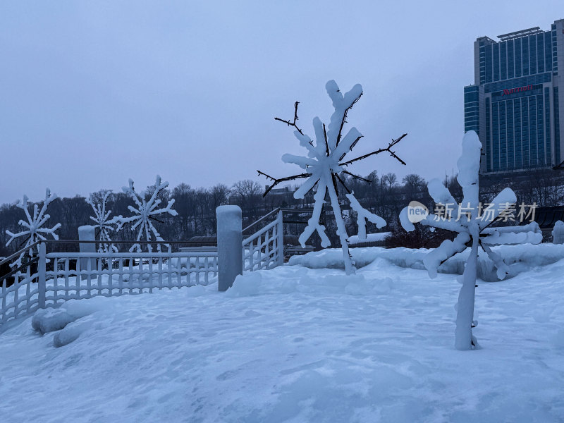 户外雪景中雪花状景观