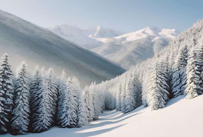 冬季森林白雪覆盖风景