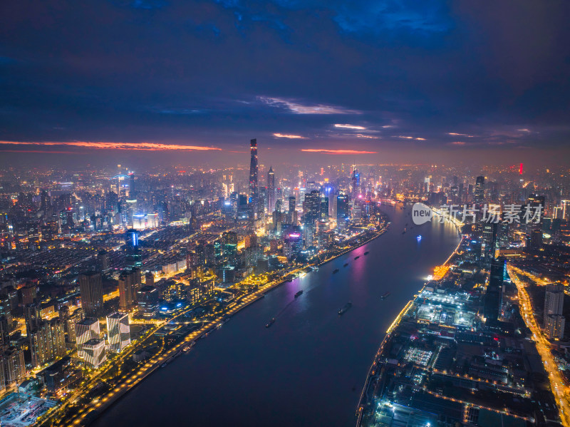 航拍上海北外滩城市夜景