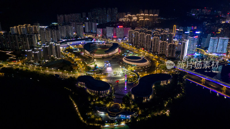 福建三明城市夜景灯光航拍图