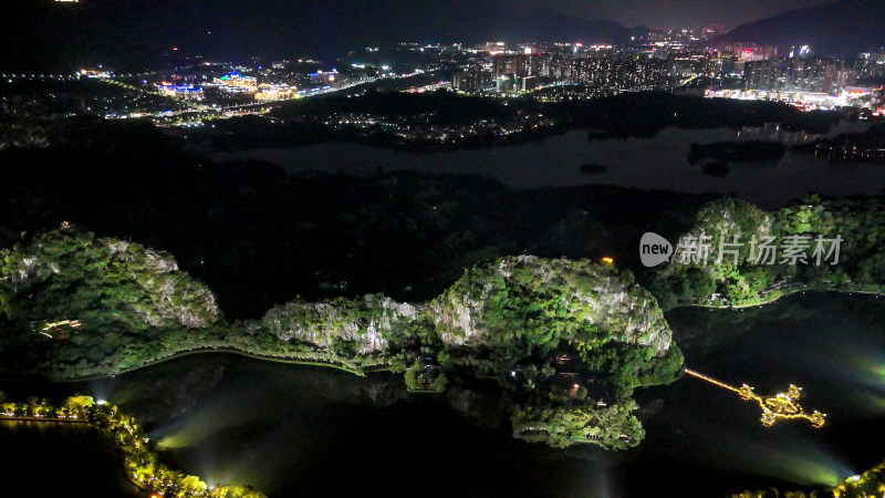 广东肇庆七星山夜景灯光航拍图