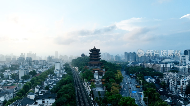 武汉市风光航拍城市建筑长江两岸黄鹤楼风景