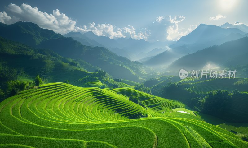 绿色山间稻田梯田农业自然生态背景