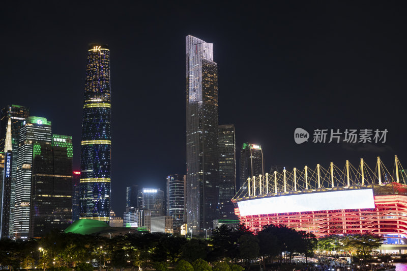 广州珠江新城CBD东塔西塔城市风光夜景