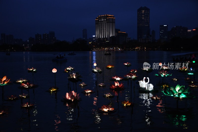 广东惠州西湖新春花灯在五一假期再次亮灯