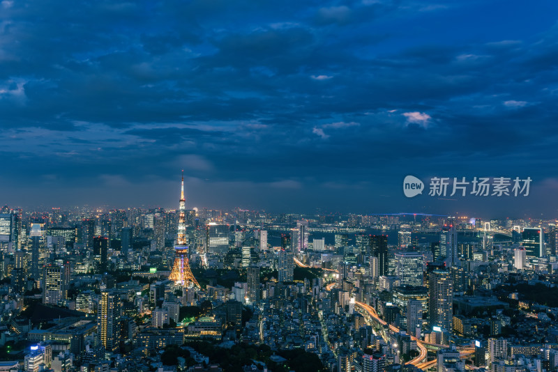 日本东京六本木之丘俯瞰东京市夜晚全景