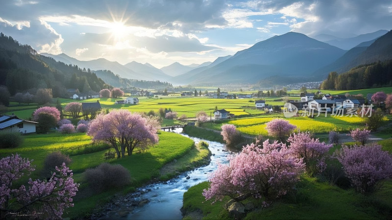 春暖花开美丽乡村 大场景