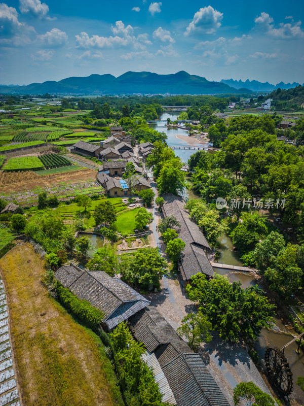 航拍桂林大圩东漓古村风光