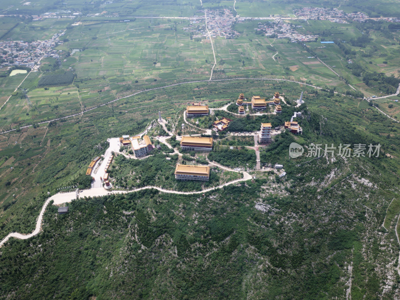 航拍山东枣庄峄城石榴园之大光明寺