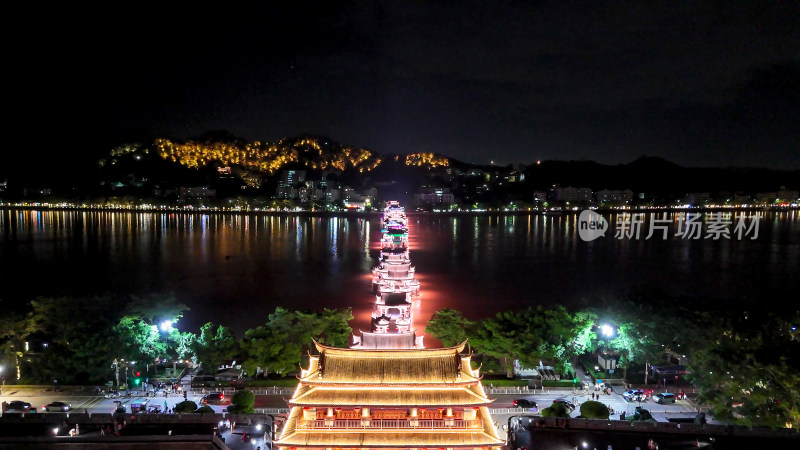 广东潮州广济桥夜景航拍