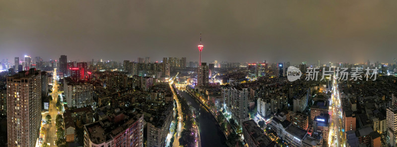 成都春熙路夜景灯光航拍全景图