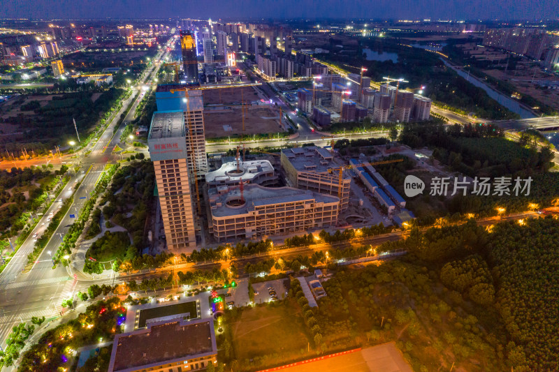 河南周口行政中心市政府周边夜景