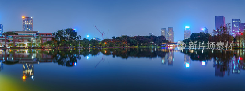 佛山千灯湖公园与城市夜景灯光全景风光