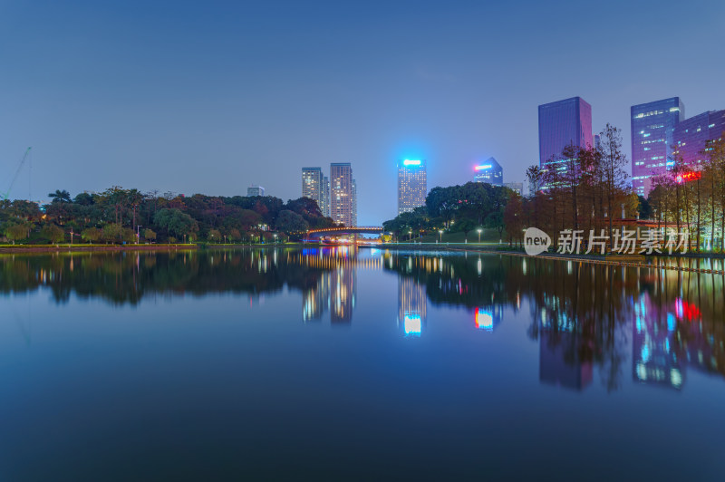 佛山千灯湖公园与城市夜景灯光全景风光