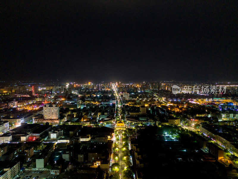 张掖城市大景夜景灯光航拍图