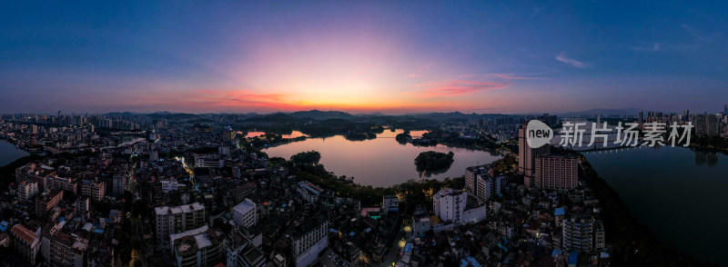 广东惠州西湖日落晚霞航拍全景图