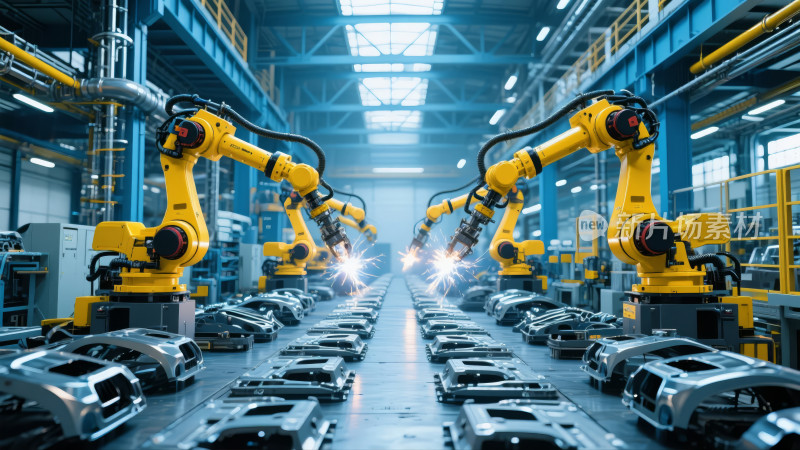 汽车工厂自动化机器人生产线智能制造背景