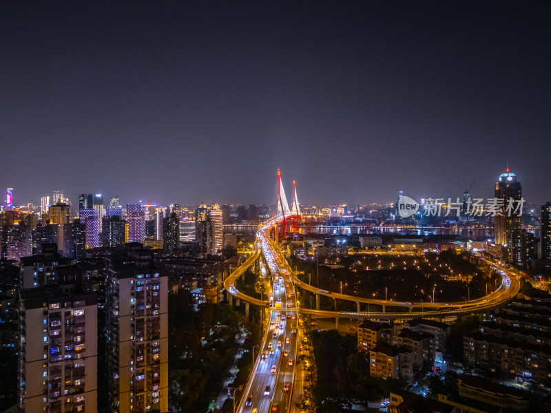 航拍上海杨浦大桥夜景