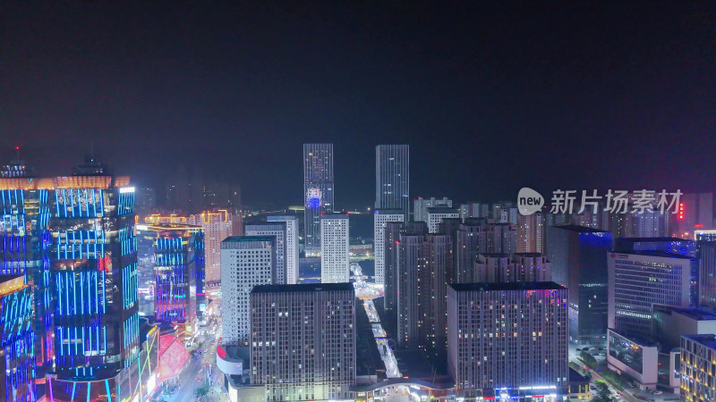 青海西宁市海湖新区海湖广场CBD夜景航拍