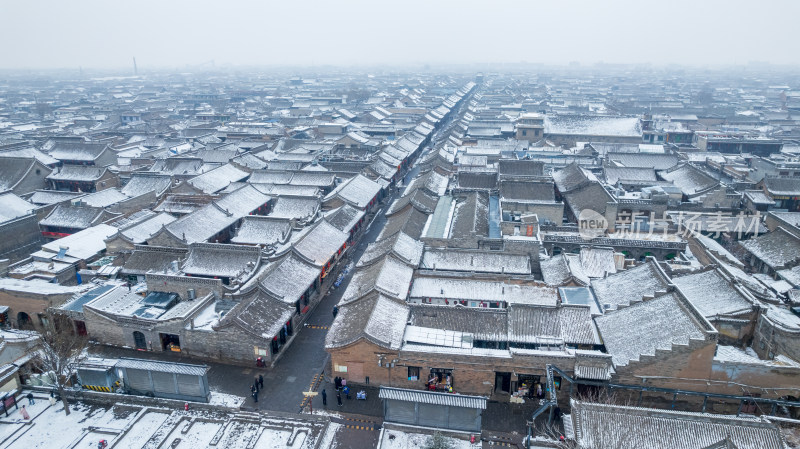 山西晋中平遥古城雪景航拍风景宣传