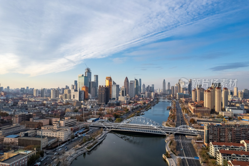 天津海河风景线小白楼CBD城市风光航拍