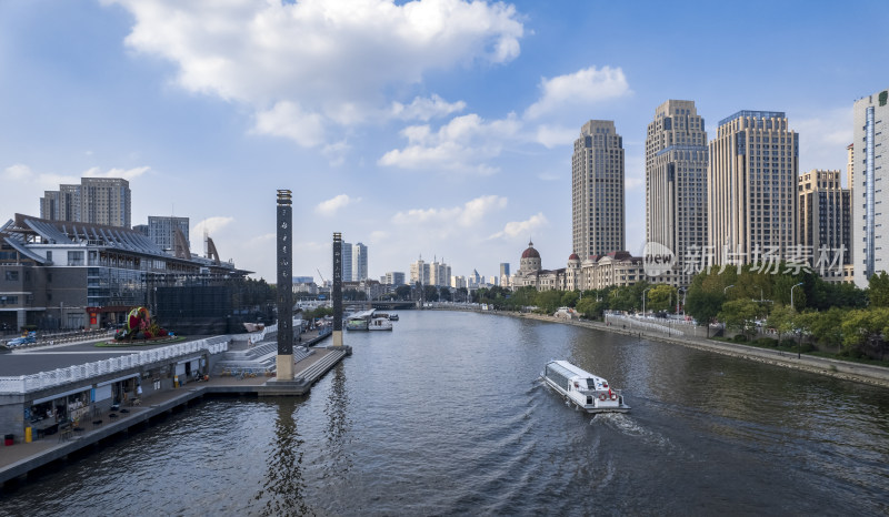 天津海河风景线古文化街码头城市风光航拍