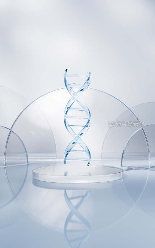 透明DNA结构3D渲染