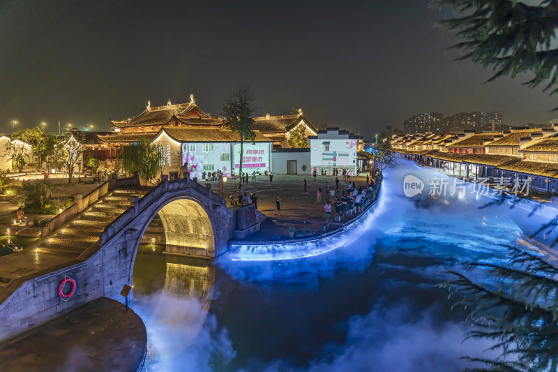 绍兴柯桥古镇景区夜景