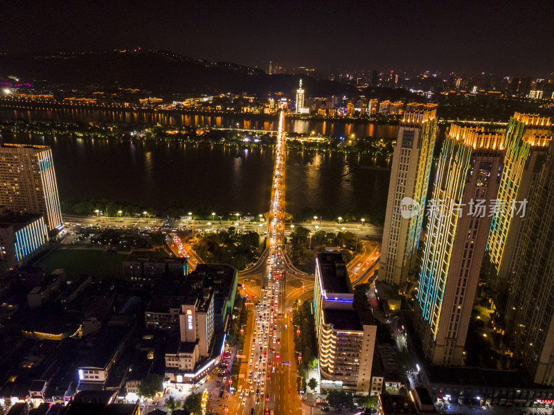 湖南长沙城市夜景灯光交通航拍摄影