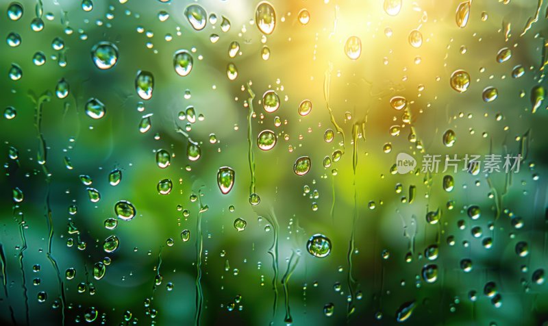 雨后模糊玻璃小雨水滴朦胧窗景背景