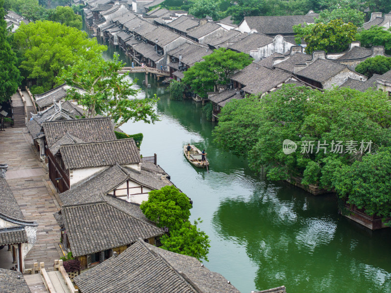 航拍江南水乡古镇乌镇全景