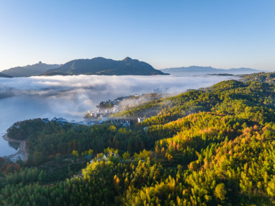 徽州黄山黟县皖南徽派建筑秋色奇墅湖仙境