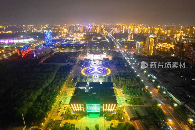 河北沧州城市夜景灯光航拍图