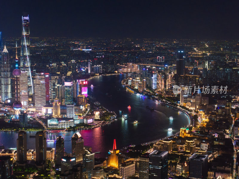 航拍上海现代都市摩天大楼陆家嘴外滩夜景