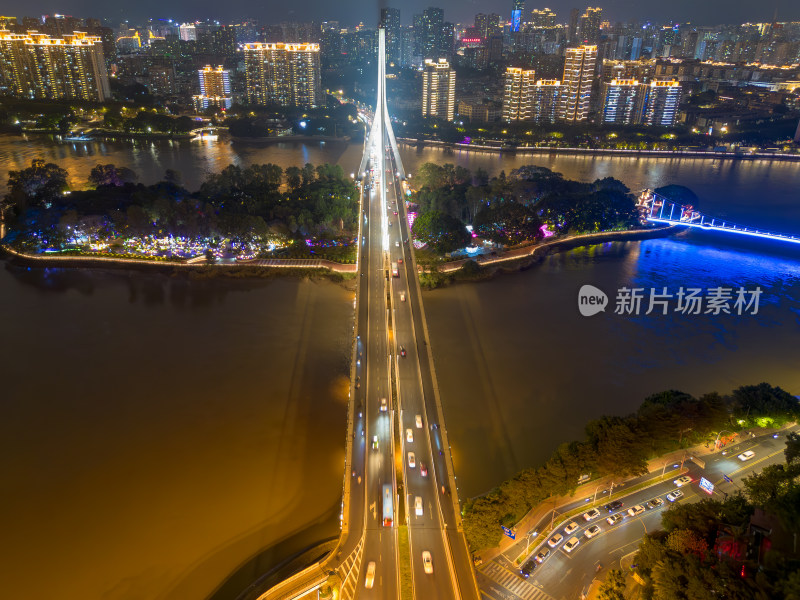 航拍福州城市夜景下与繁华立交桥及周边建筑