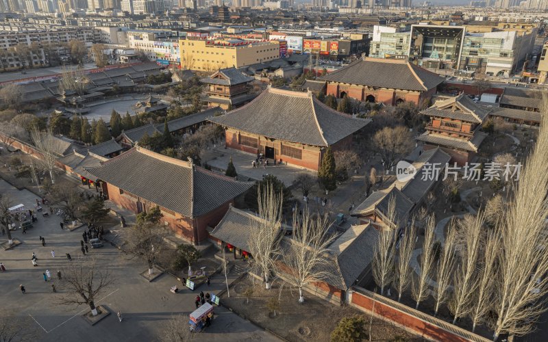 山西省大同市大同古城善化寺航拍