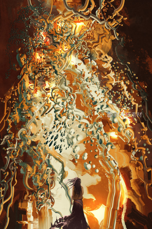 奇幻风格女子置身抽象场景